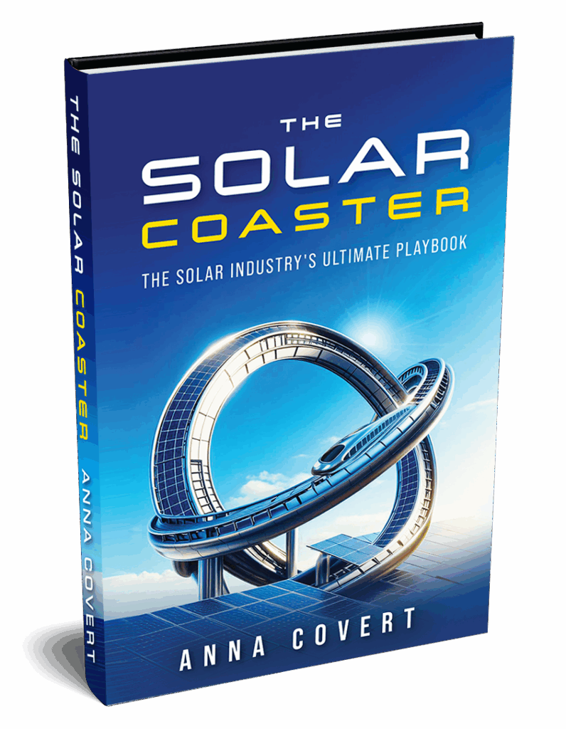 The Solarcoaster book cover by Anna Covert, featuring a futuristic solar rollercoaster design under a bright blue sky. The Solarcoaster book cover by Anna Covert, featuring a futuristic solar rollercoaster design under a bright blue sky.